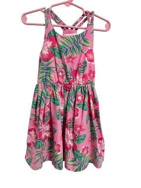 🌺 Tommy Bahama Toddler Girl 4T Pink Tropical Floral Dress Braided Straps Summer